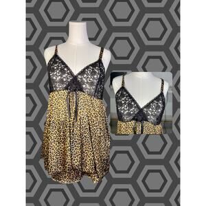 Volup Vintage 80s Petra Fashions Leopard Black Lace Camisole Panty Set XL/2X